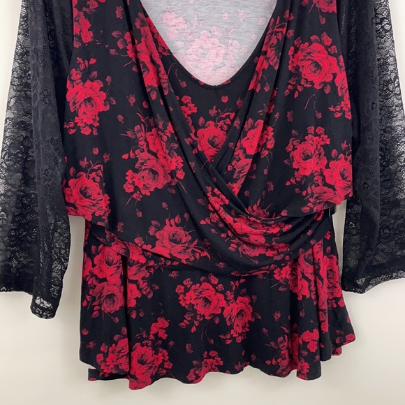 Torrid Super Soft Black Roses Lace Surplice Midi Top - Picture 4 of 15